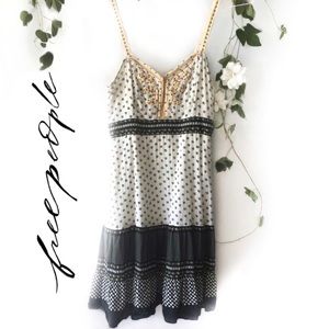 Free people dot and  floral beaded appliqué dress